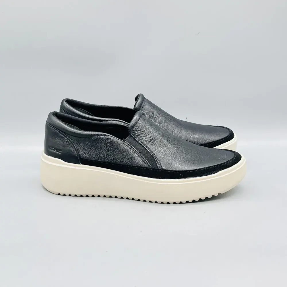 Vionic Shoes Womens 7 Black Leather Platform Slip On Walking Sneakers Comfort